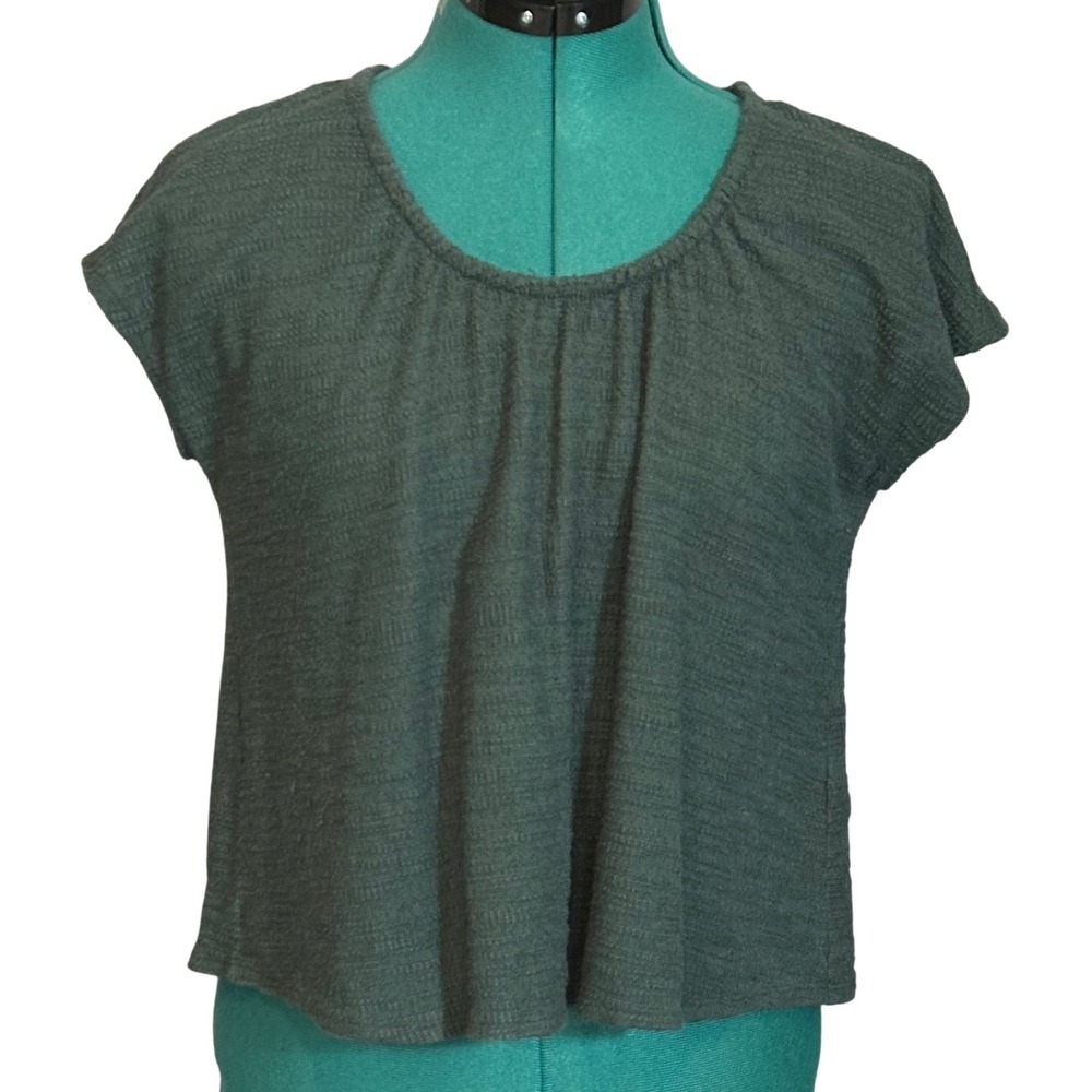 Madewell Womens Forest Green Textured Knit Cap Sleeve Scoop Neck Top M5808 Small